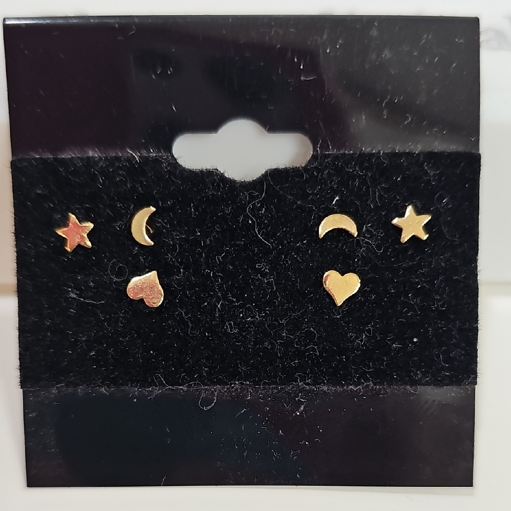 Gold Star, Moon, and Heart Stud Earrings